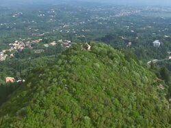 WS AERIAL View of Achilleion palace with town and houses / Corfu, Ionian Islands, Greece Stock Footage