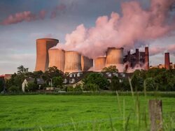 CRANE UP: Big Power Plant Stock Footage