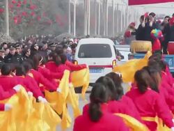 MS Villagers performing yangko dance in traditional festive folk celebration or carnival during chinese spring festival  AUDIO  / xi'an, shaanxi, china Stock Footage