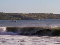 WS  Fishing boat flowing on ocean / Jimbaran, Bali, Indonesia   Stock Footage