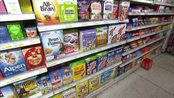 Stock Shots Breakfast Cereals on Display in Shop News Clip