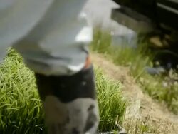 CU Shot of Senior man generation is work of rice planting / Toyooka, Hyogo, Japan Stock Footage