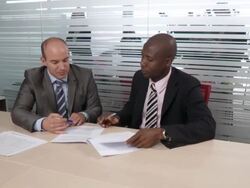 HD DOLLY: Discussing Papers Stock Footage