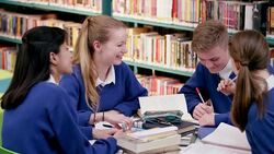 Classmates studying in school library Stock Footage