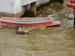 Water pollution and boat Stock Footage