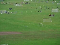 WS T/L View of Footballers playing on Hackney Marshes / London, United Kingdom  Stock Footage