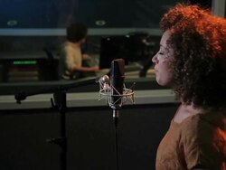 Female and  technician in recording studio Stock Footage