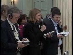 Handshake, photo-op; a''math of demo as Rice visits News Clip