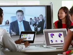 MS Business People Discussing Financial Information with Corporate Board Using Video Conference / Richmond, Virginia, USA Stock Footage