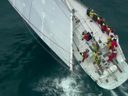 Brokenwood, the 54ft yacht sailed by Sailors with Disabilities in the 2009 Sydney to Hobart Yacht Race; Hobart. Skippered by David Pescud, Australia Stock Footage