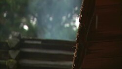 Smoke rises from a wet roof at Fort Clatsop in Oregon. Stock Footage