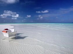 Deck chairs on a tropical beach, Maldives, Indian Ocean Stock Footage