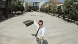 Yuppie taking a selfie at business district Stock Footage