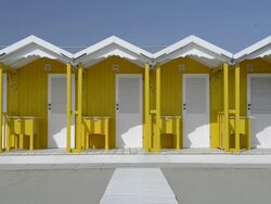 MS Shot of Beach huts / Forte dei Marmi, Tuscany, Italy Stock Footage