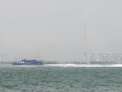 WS View of Boats Cross Hong Kong Harbor / Hong Kong, China Stock Footage