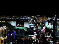Elevated view of Las Vegas Boulevard looking South, Nevada, USA. Lights at night Stock Footage