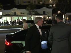 Harrison Ford and Calista Flockhart at the 2014 Vanity Fair Oscar Party Hosted By Graydon Carter Stock Footage