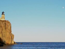 Split Rock Lighthouse and Full Moon Stock Footage
