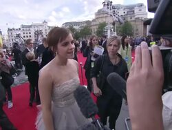 INTERVIEW Emma Watson on living in Hermione's world, reuniting with her co-stars at the Harry Potter and the Deathly Hallows Part Two World Premiere at London England. (Footage by WireImage Video/Getty Images Entertainment Video) Stock Footage