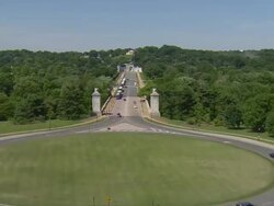 WS AERIAL View of Arlington Memorial Bridge leading to Women in Military Service for America Memorial with Arlington House / Washington, Dist. of Columbia, United States Stock Footage