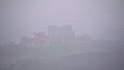 Aerials of Dover Harbour & Castle in Foggy Weather News Clip