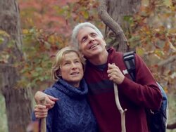 MU Mature couple looking at something and embracing / Sea Bright, New Jersey, USA Stock Footage