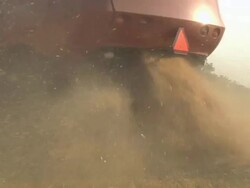MS PAN Straw from winter wheat exiting rear of  combine after grain being removed during  summer harvest / Dansville, Michigan, United States Stock Footage