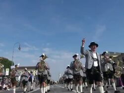 MS Shot of traditional costume parade in Oktoberfest / Munich, Bavaria, Germany Stock Footage