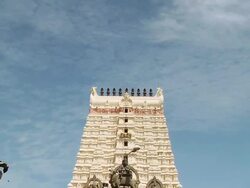 WS ZO View of Ramanathaswamy Temple / Rameswaram, Tamil Nadu, India Stock Footage