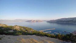 Mediterranean islands from a higher view-point with view on a bay Stock Footage