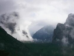 MS, PAN L - Yosemite Valley, including El Capitan and Bridalveil Fall, dramatic winter storm clouds, from Tunnelview, Yosemite Valley in Yosemite National Park, California Stock Footage
