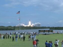 Space Shuttle Discovery launches on mission STS-120 Stock Footage