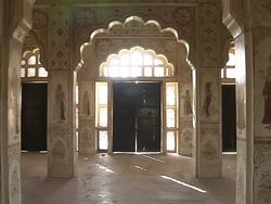 Pan Left Interior Ahhichatragarh Fort Nagaur Rajasthan India Stock Footage