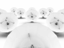 Dolly back revealing many Satellite Dishes (Commercial) Stock Footage