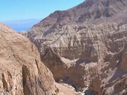 Aerial steep sided canyon in the Judea Desert, Israel Stock Footage