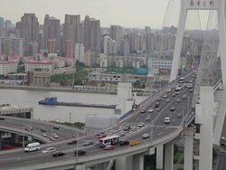 WS HA View of traffic on Nanpu bridge / Shanghai,  China Stock Footage
