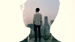 Multiple Exposure of businessman looking city Stock Footage