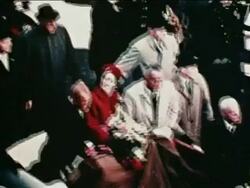 1962 high angle John Glenn + wife riding in convertible with Lyndon Johnson in parade / NYC / newsreel Stock Footage