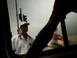 Bus ride, man getting on the bus, View from bus Stock Footage