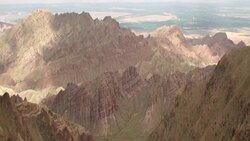 View of rainbow mountains in Zhangye Danxia Landform, China Stock Footage
