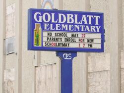 MS Sign at abandoned elementary school Stock Footage