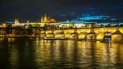 4K Time-lapse: Prague cityscape with Vltava river Czech republic Stock Footage