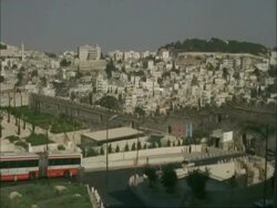 WA pan left over Jerusalem, Wailing wall and Al Axa mosque, Israel Stock Footage