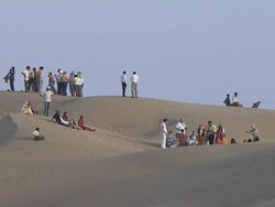 Block Shot People In Desert Jaisalmer Rajasthan India Stock Footage
