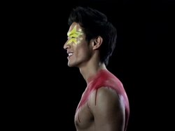 Man with Chinese flag painted on face and chest Stock Footage
