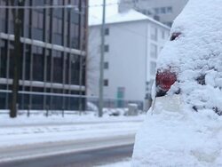 Winter road traffic in Frankfurt, Germany Stock Footage