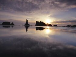 WS POV Shot of sunset on beach  / Bandon Beach, Oregon, United States Stock Footage