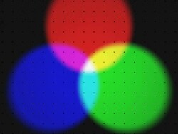 Primary colours (green, red and blue light) coming together to produce the additive secondary colours (cyan, magenta and yellow) and white Stock Footage