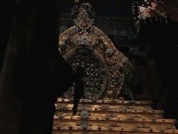 MS POV LA Shot through doors of huge and fine decorated Buddha shrine inside room / Lhasa, Tibet, China Stock Footage