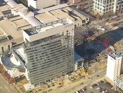 MS AERIAL DS ZI Shot of Nascar Hall of Fame building / North Carolina, United States Stock Footage